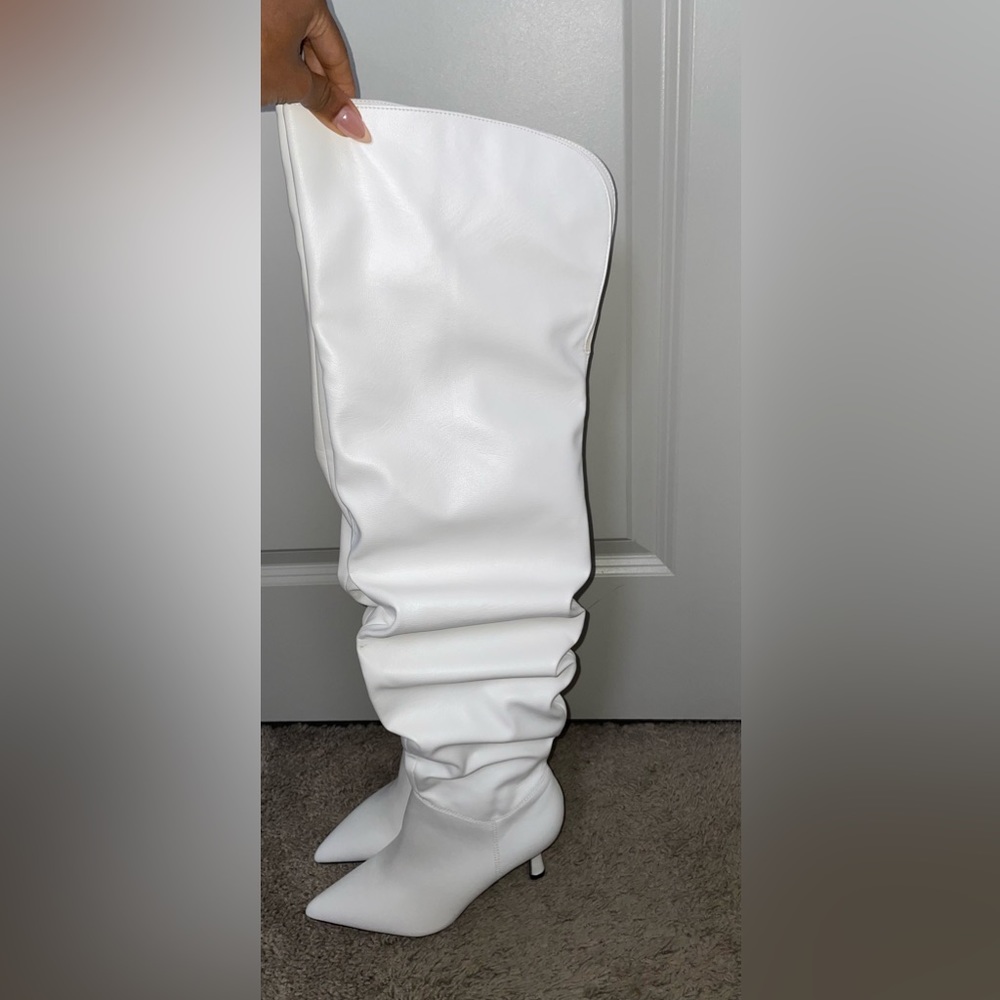 White thigh high boots from ShoeDazzle
